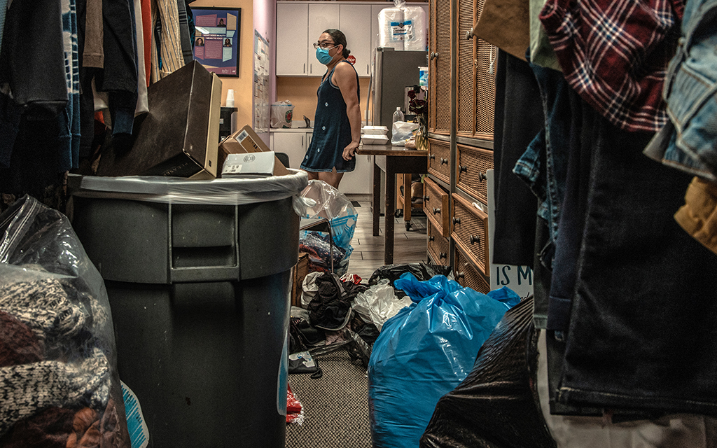 Jimena Sandoval, communications and marketing coordinator for TransLatin@ Coalition, stands in the organization’s drop-in center in Los Angeles on July 5, 2022. (Photo by Jessica Alvarado Gamez/News21)