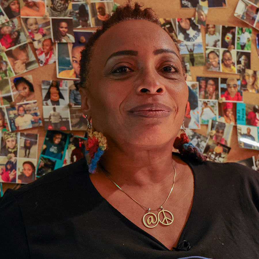 Pamela McCreary poses in front of photos of all her customers since she opened up her business, At Peace Design, LLC at Sherman Phoenix Marketplace. Being a Wisconsin native, she does not believe true police reform will be a reality during her lifetime. ()