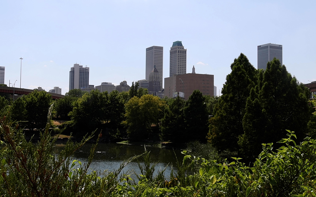 A view from Centennial Park of downtown Tulsa, Oklahoma. (Photo by Laura Bargfeld/News21)